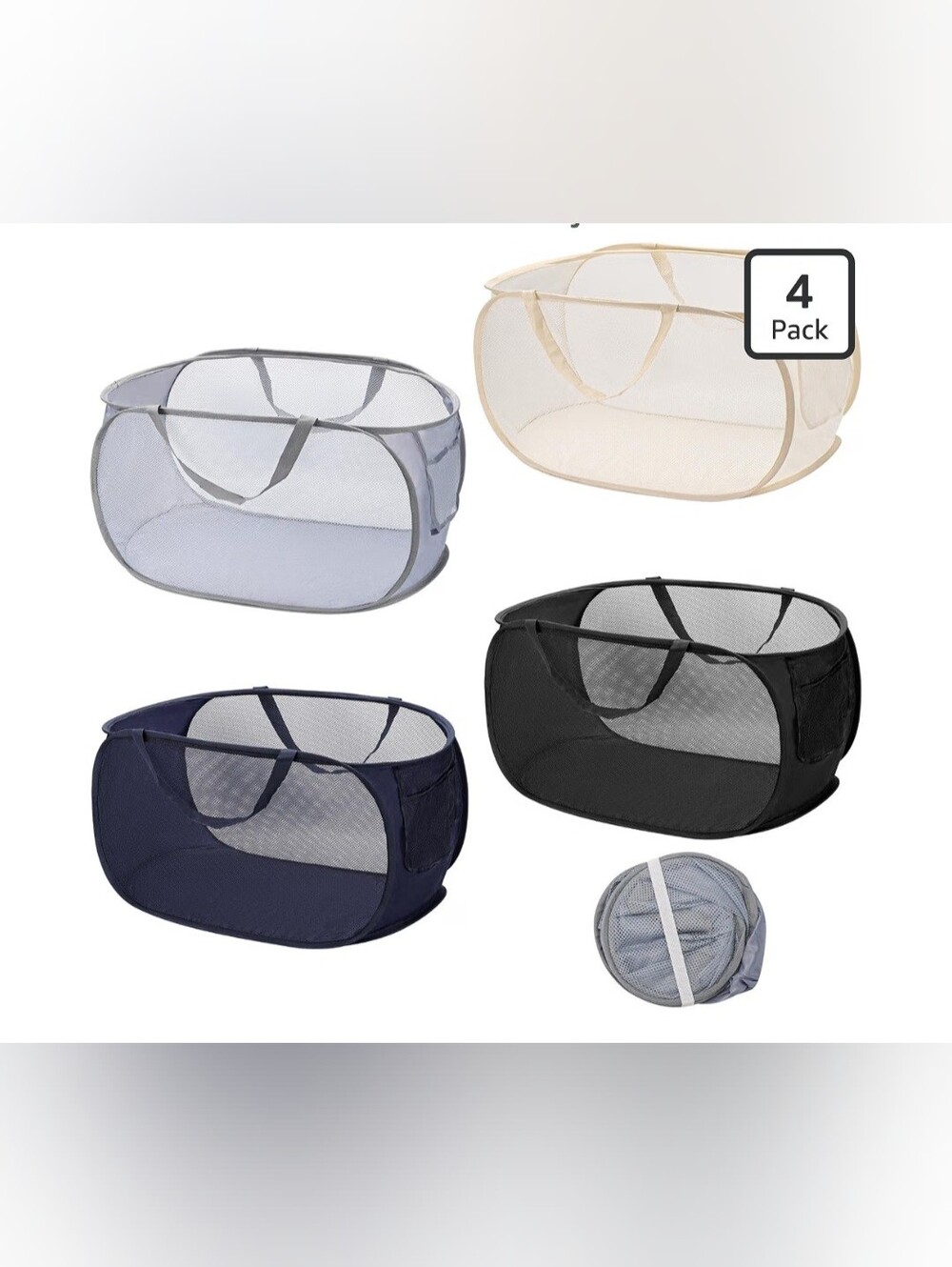 Collapsible Mesh Laundry Hamper - Beige